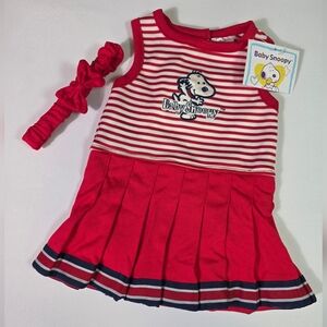 Vintage 90s Baby Snoopy Peanuts Dress Romper w Headband Red 3-6M NWT